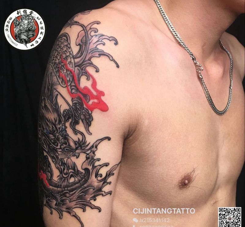 今日刺青欣赏：麒麟完活纹身图片