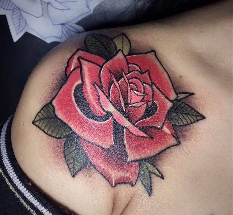 花开富贵纹身图片_植物肩部纹身图案