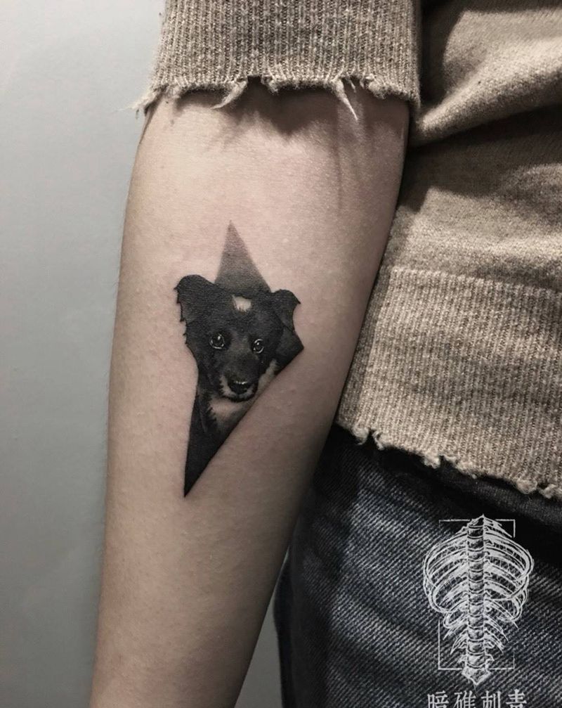 写实狗纹身图片_成品写实欧美原创手臂纹身图案