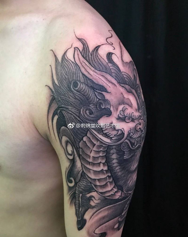 今日作品更新：貔貅大臂完成#武汉·武汉刺锦堂纹身工作室[地点]#纹身图片