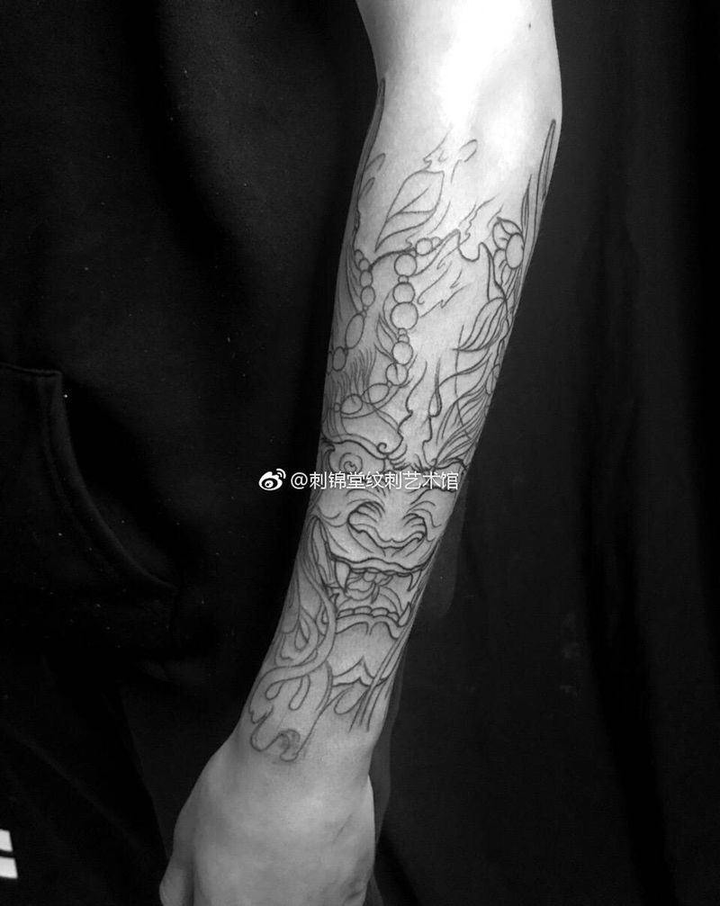 今日作品更新：小臂般若线条完成#武汉·武汉刺锦堂纹身工作室[地点]#纹身图片