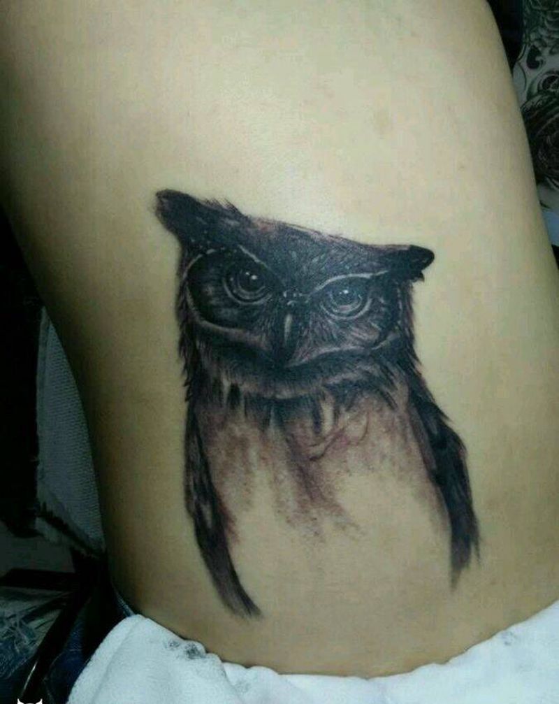 猫头鹰纹身图片_手部腰部纹身图案