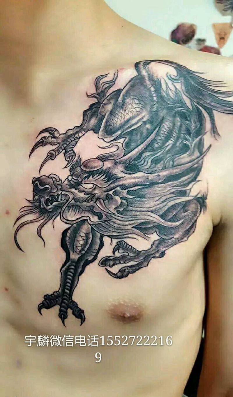 麒麟   水墨莲花纹身图片