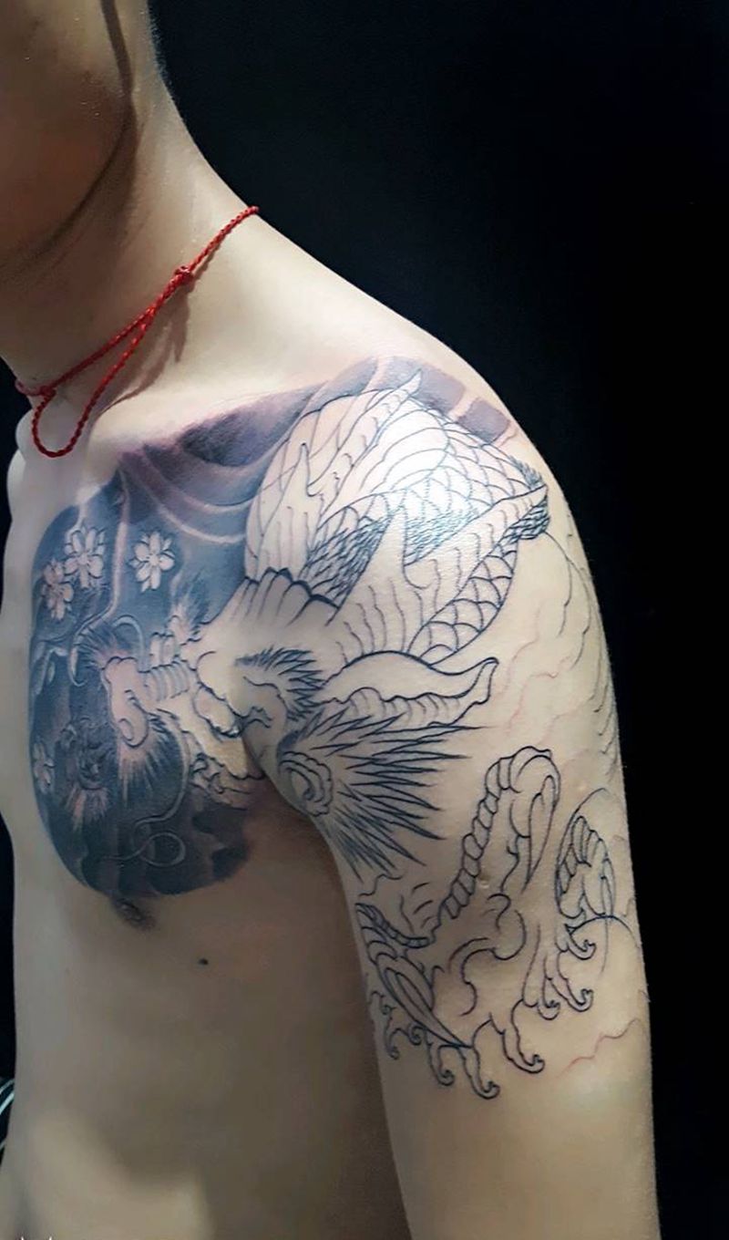 龙半甲未完成纹身图片