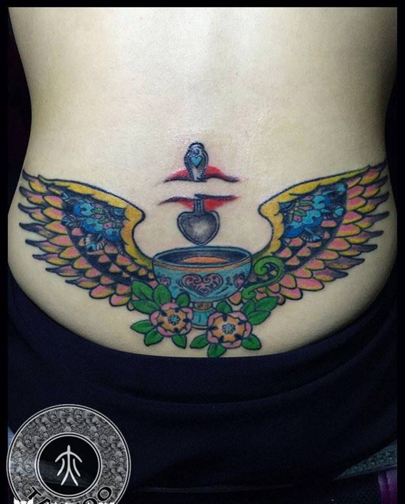 new school腰花纹身图片