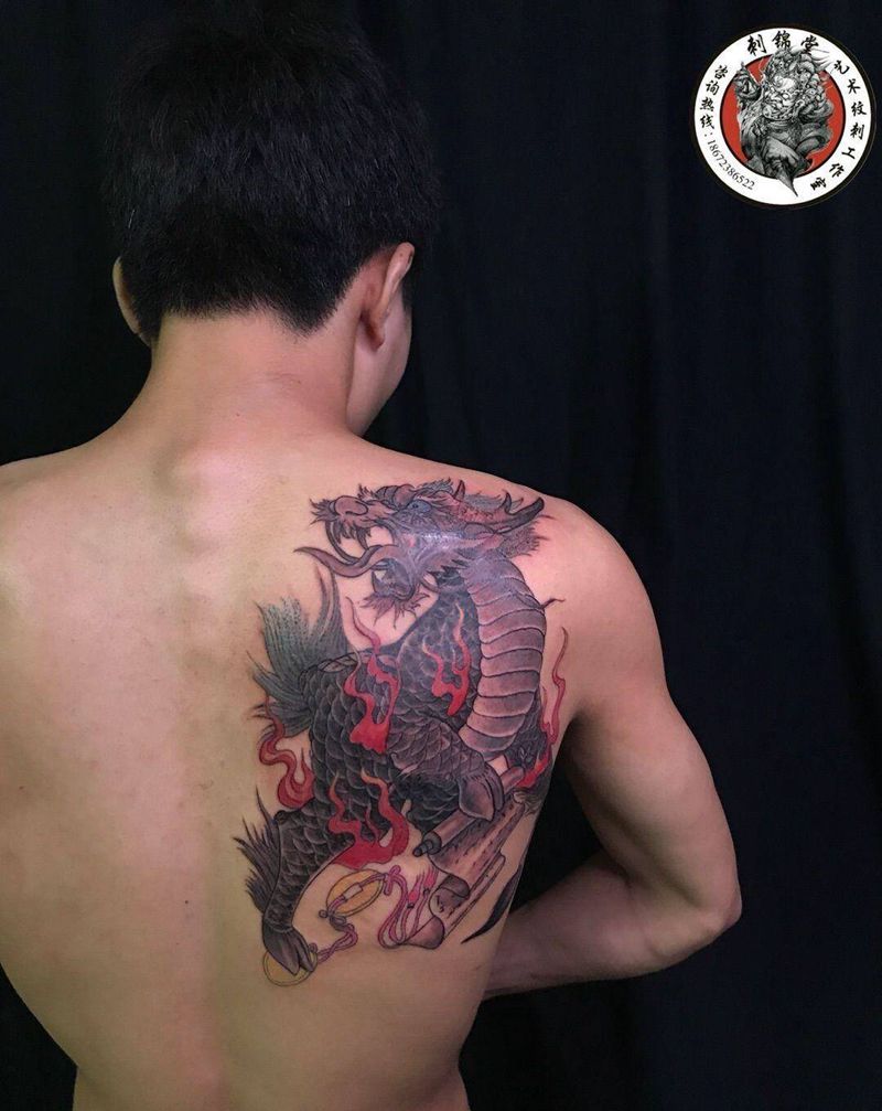 武汉纹身店#刺锦堂纹身#今日作品更新 麒麟完成纹身图片