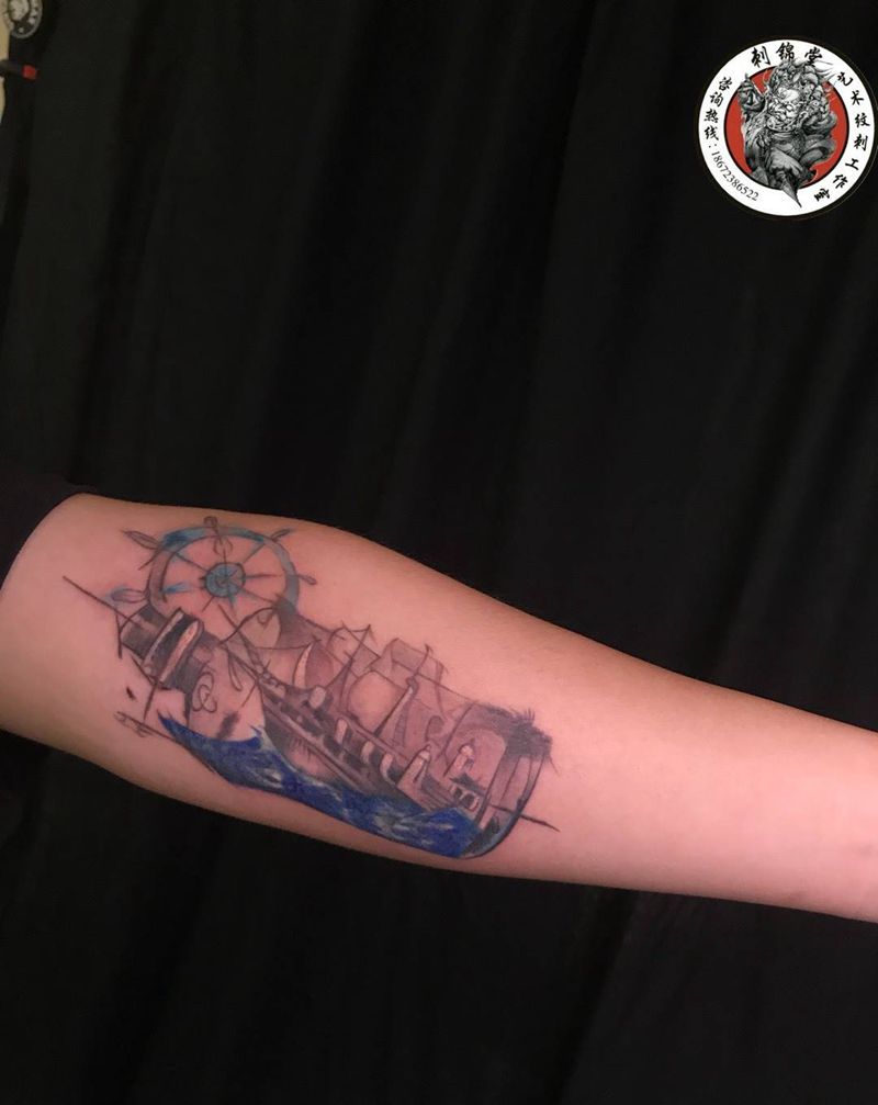 武汉纹身#刺锦堂纹身#今日作品更新 乘风破浪（遮盖）纹身图片