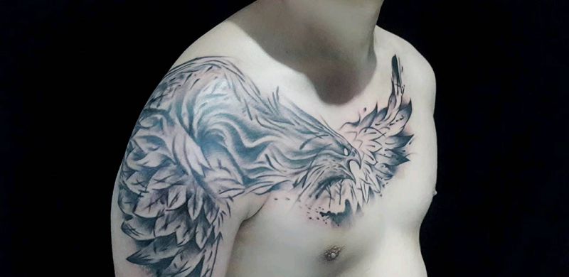 凤凰  未完成 局部彩色待上纹身图片