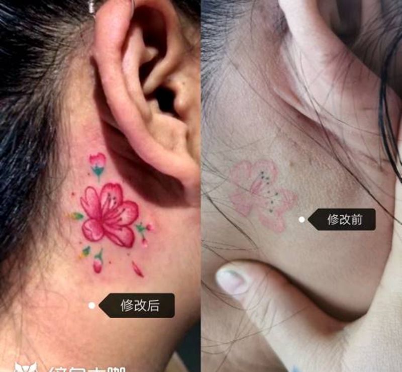 樱花修改添加纹身图片_肩部水彩纹身图案