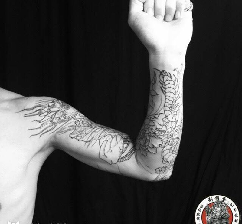 武汉纹身#刺锦堂纹身#花臂进度中明天继续纹身图片