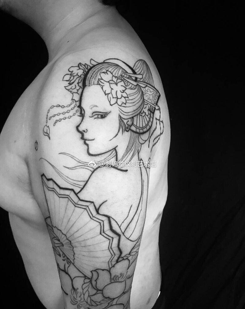 今日作品更新：大臂艺妓#传统纹身#纹身图片