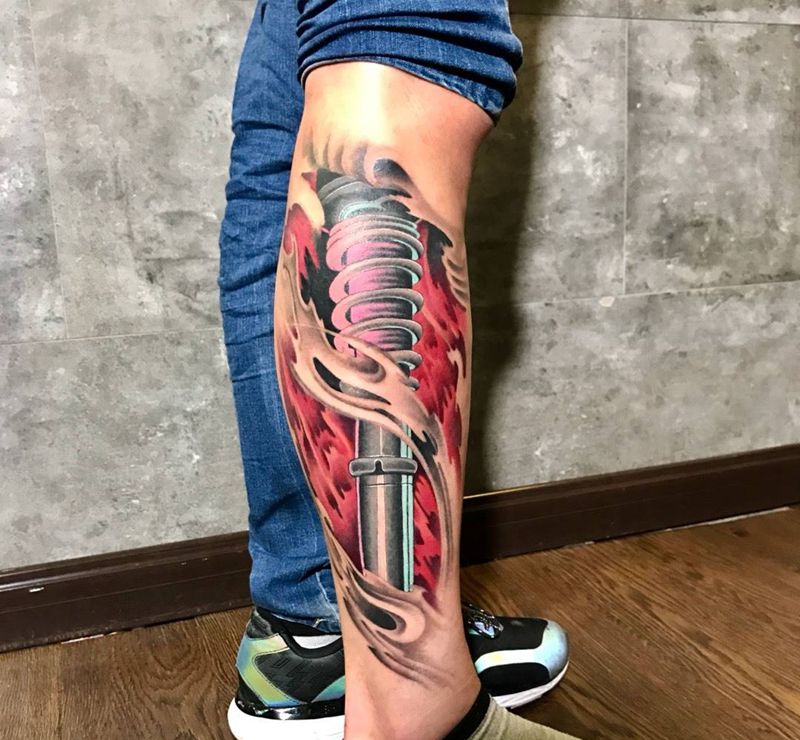 机械腿纹身图片