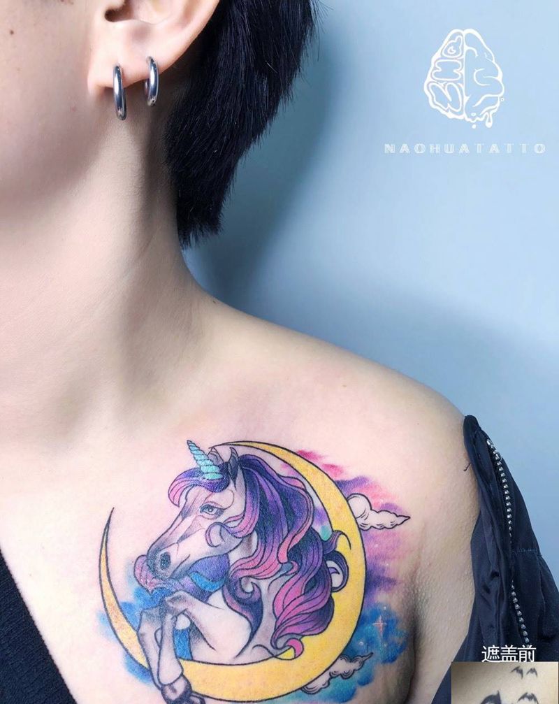 遮盖独角兽纹身图片