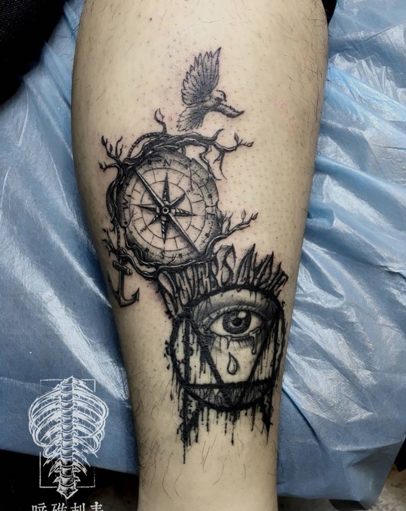 慢慢包腿纹身图片_成品欧美腿部纹身图案