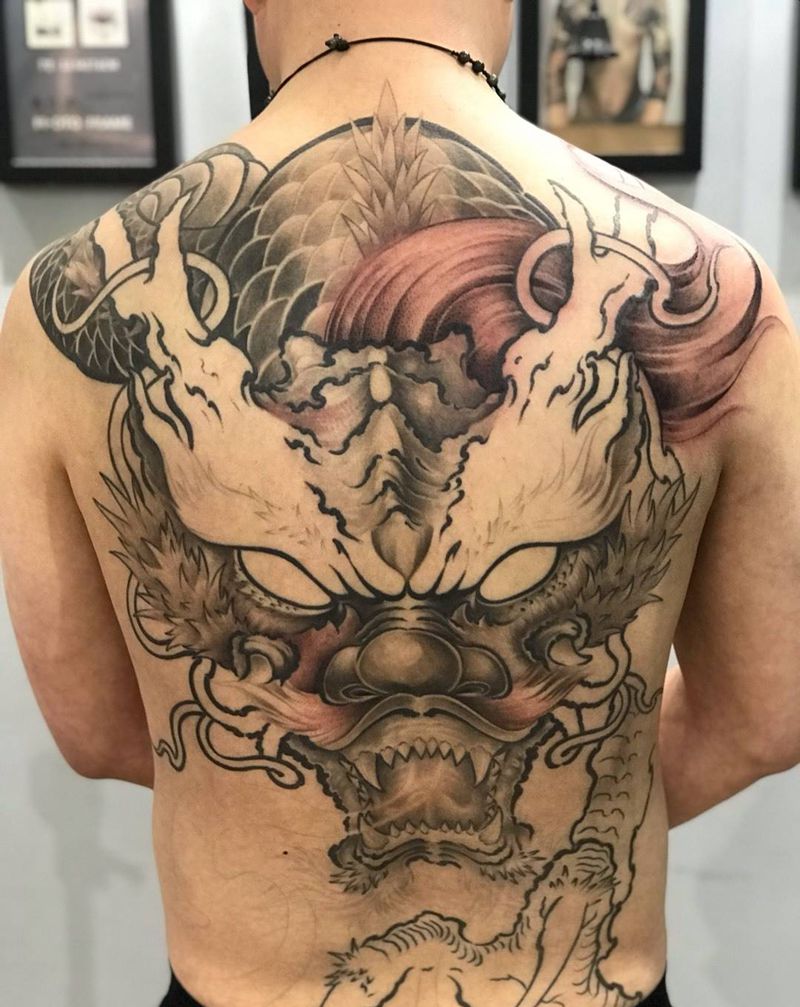 今工：满背进度中…纹身图片_新传统纹身图案