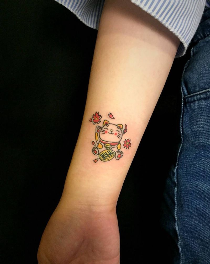 招财猫纹身图片