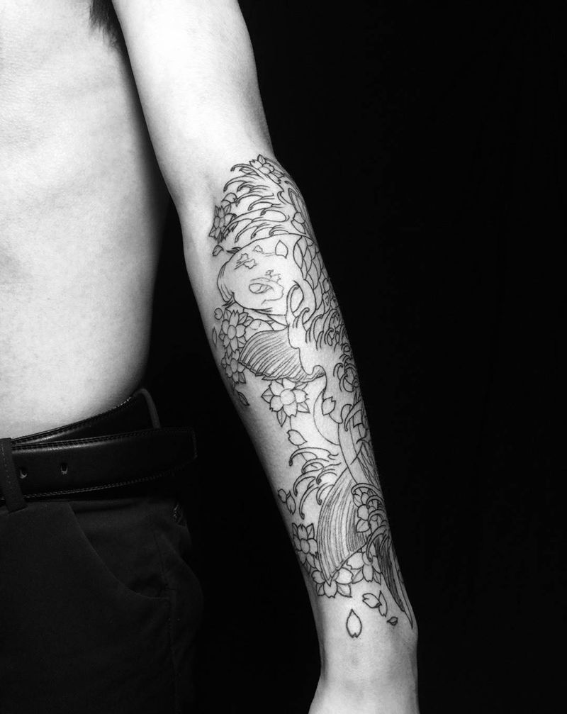 今日刺青：线条完成纹身图片