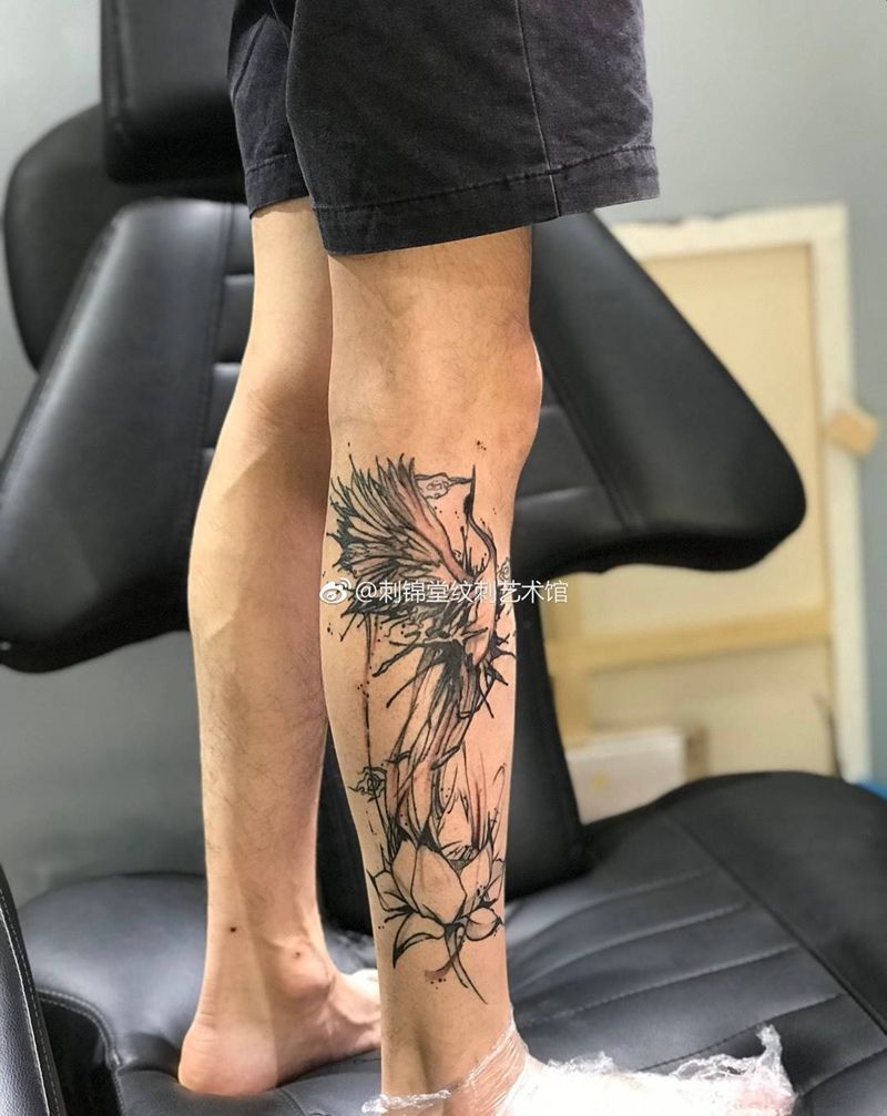 2018.8.3 作品完成 泼墨鹤#泼墨纹身#纹身图片