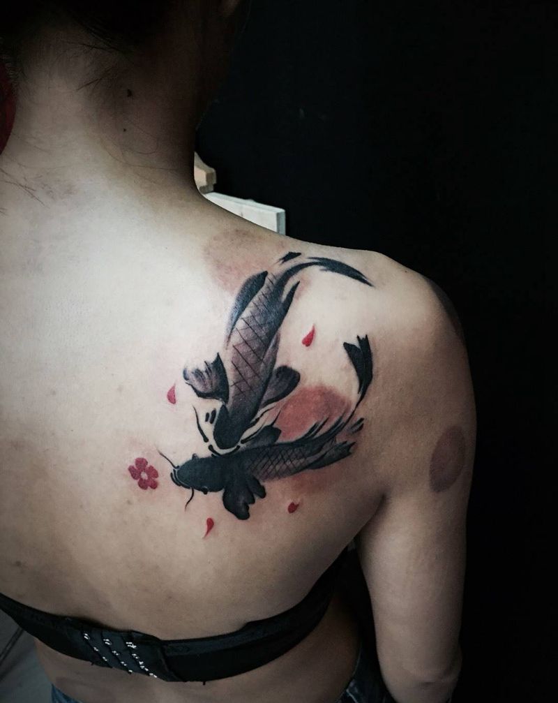 水墨鱼纹身图片