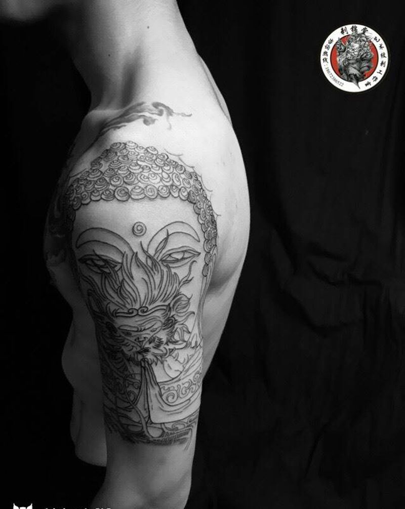 今日作品更新#大圣线条纹身图片