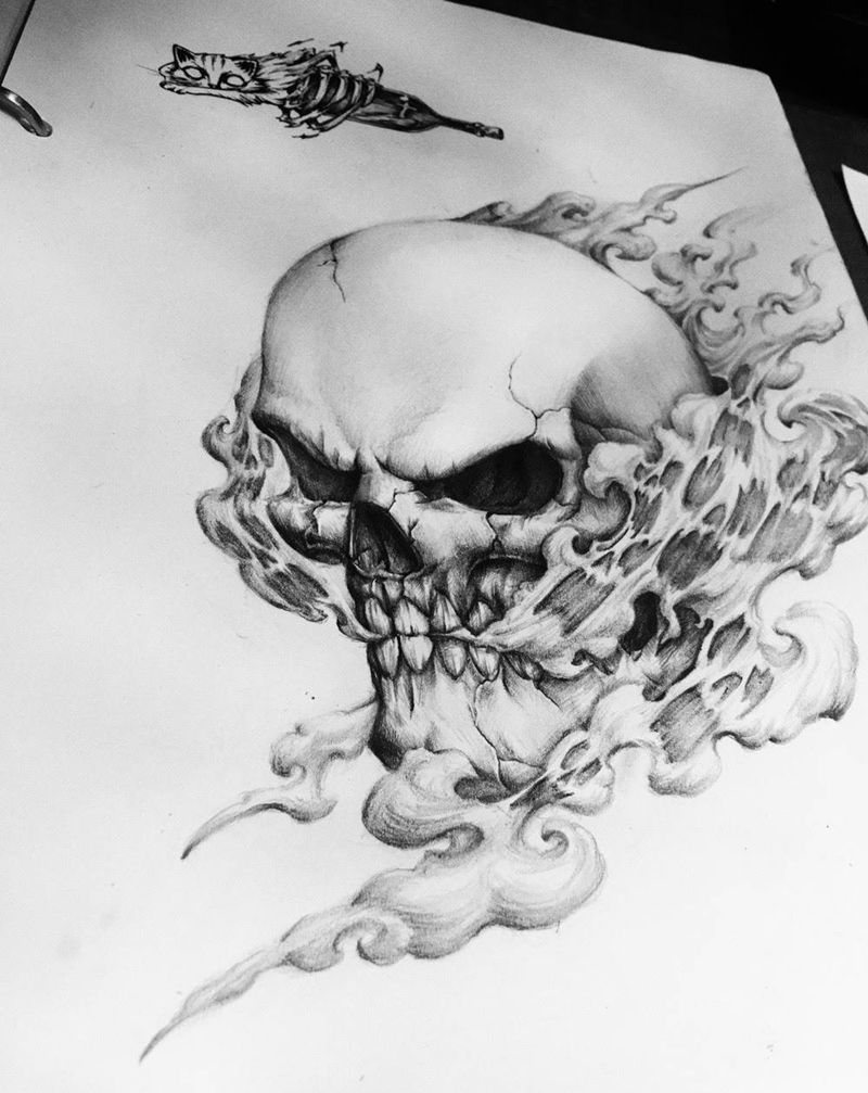 原创骷髅手稿纹身图片