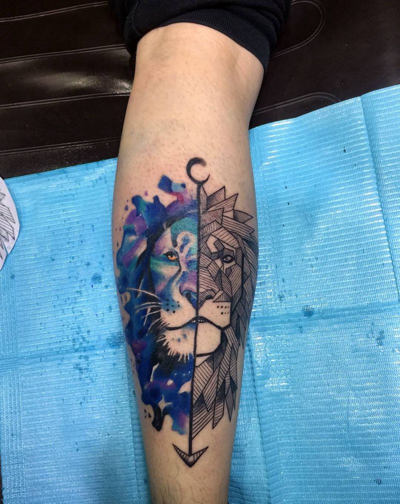 水彩狮子纹身图片