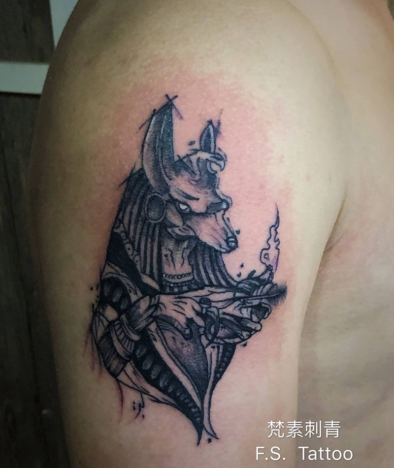阿努比斯纹身图片_手臂纹身图案