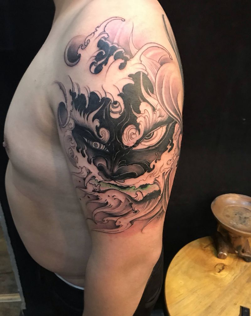 唐狮纹身图片_手臂新传统纹身图案