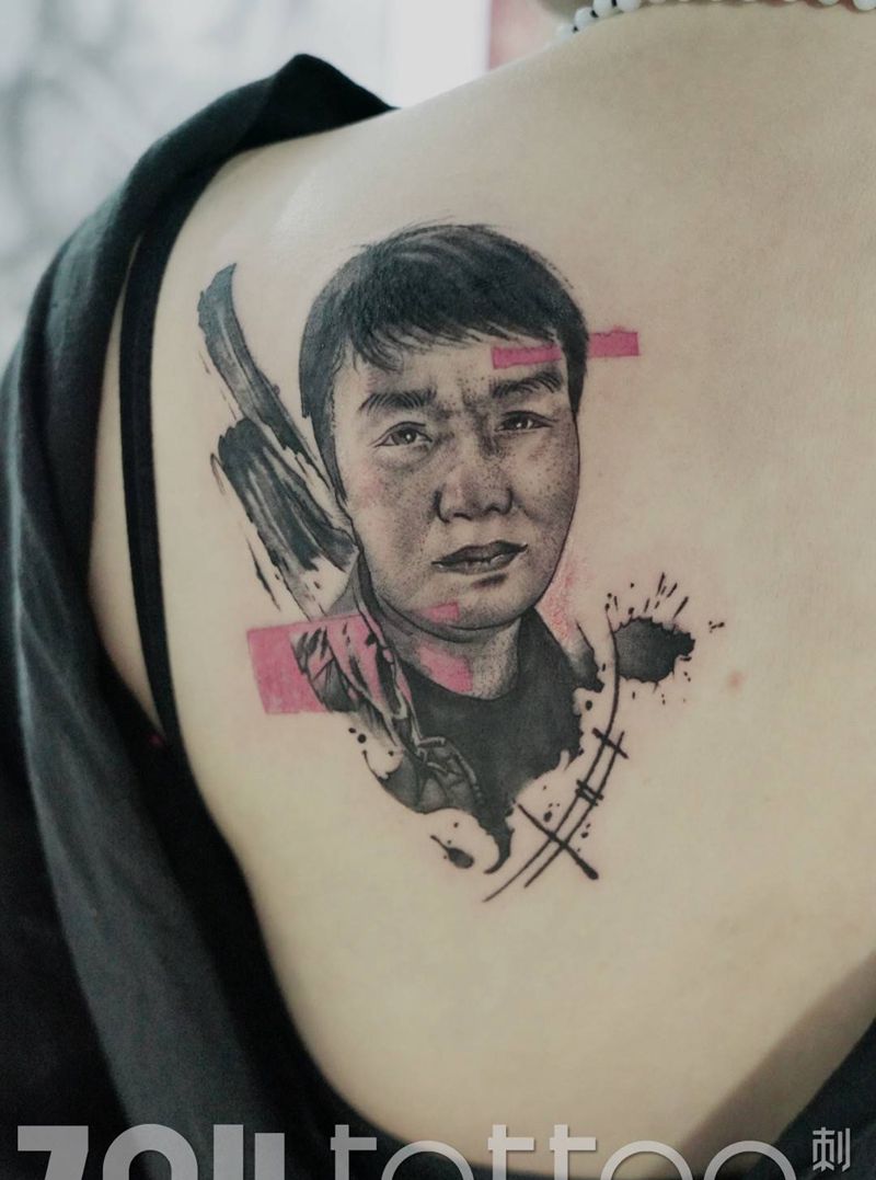 肖像纹身图片_背部欧美写实纹身图案