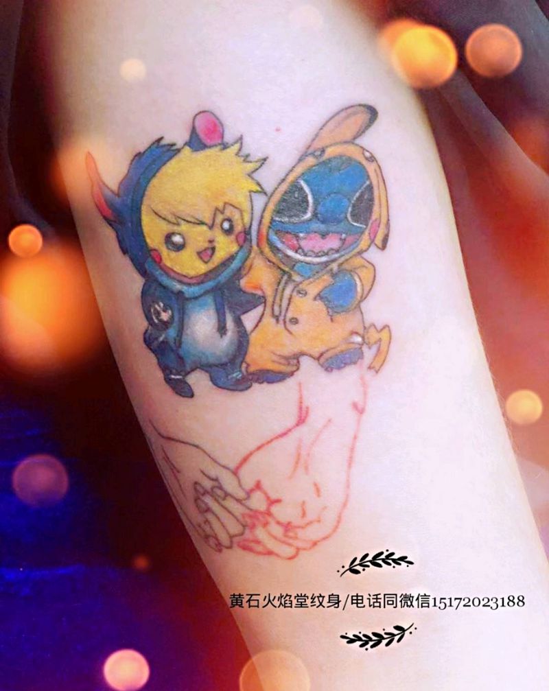 史迪仔和皮卡丘纹身图片_手臂新传统纹身图案