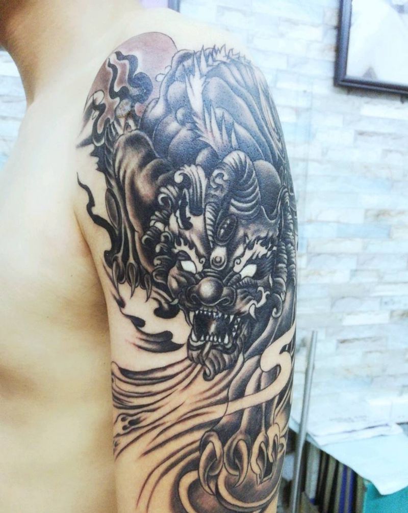 招财貔貅纹身图片_手臂老传统纹身图案