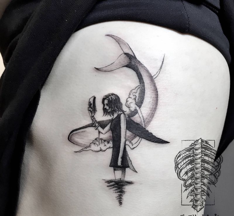 寂寥纹身图片_腰部欧美写实纹身图案