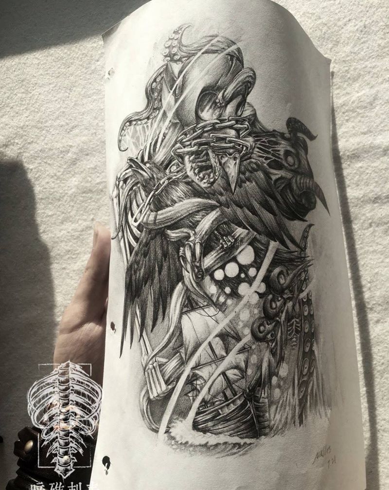 原创包臂手稿纹身图片_成品手臂手稿原创欧美纹身图案