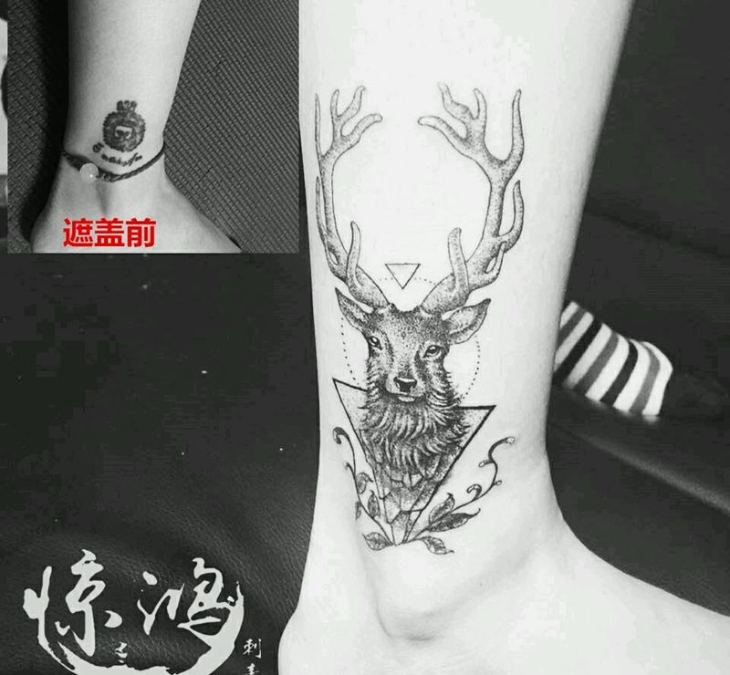 遮盖旧纹身纹身图片_腿部清新动物成品纹身图案