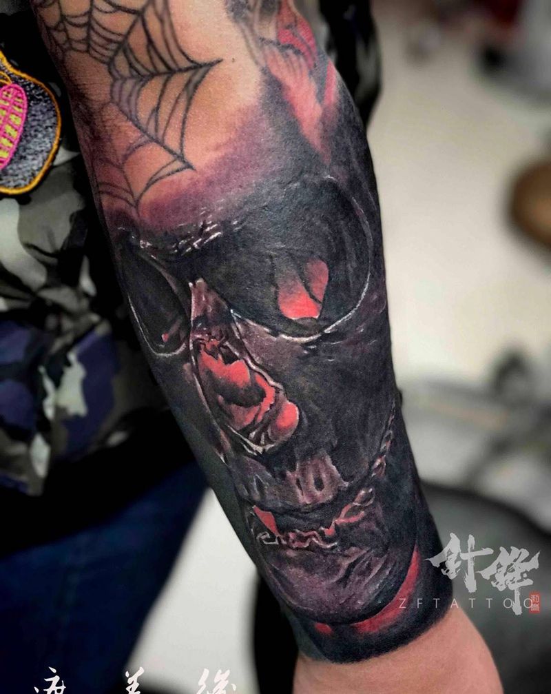 骷髅遮盖纹身图片