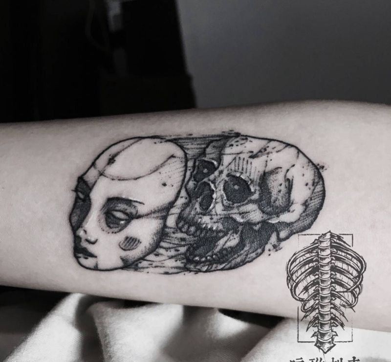 黑暗小图纹身图片_成品欧美手臂纹身图案