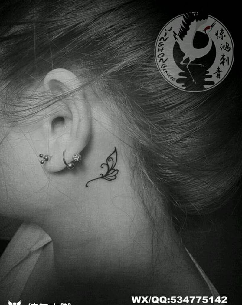 耳后小清新图案纹身图片_颈部清新几何字符图腾成品纹身图案