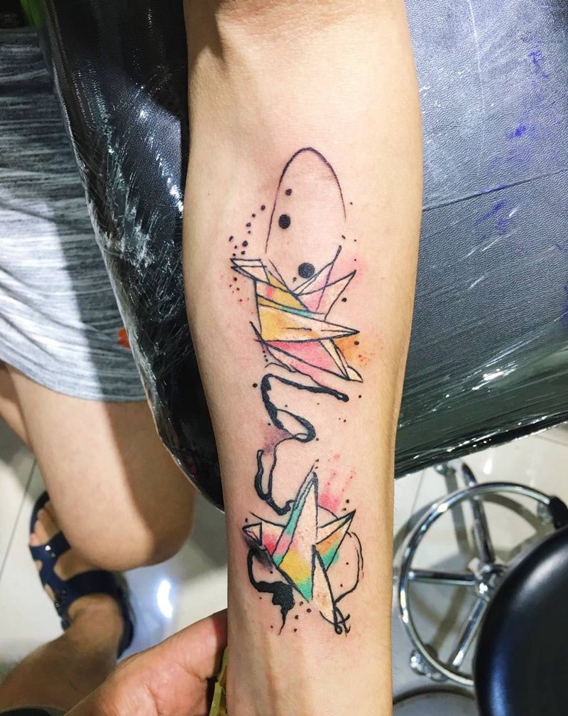 水彩千纸鹤纹身图片