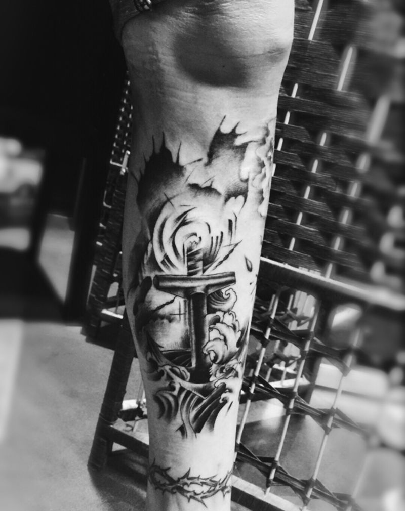 水墨船锚纹身图片