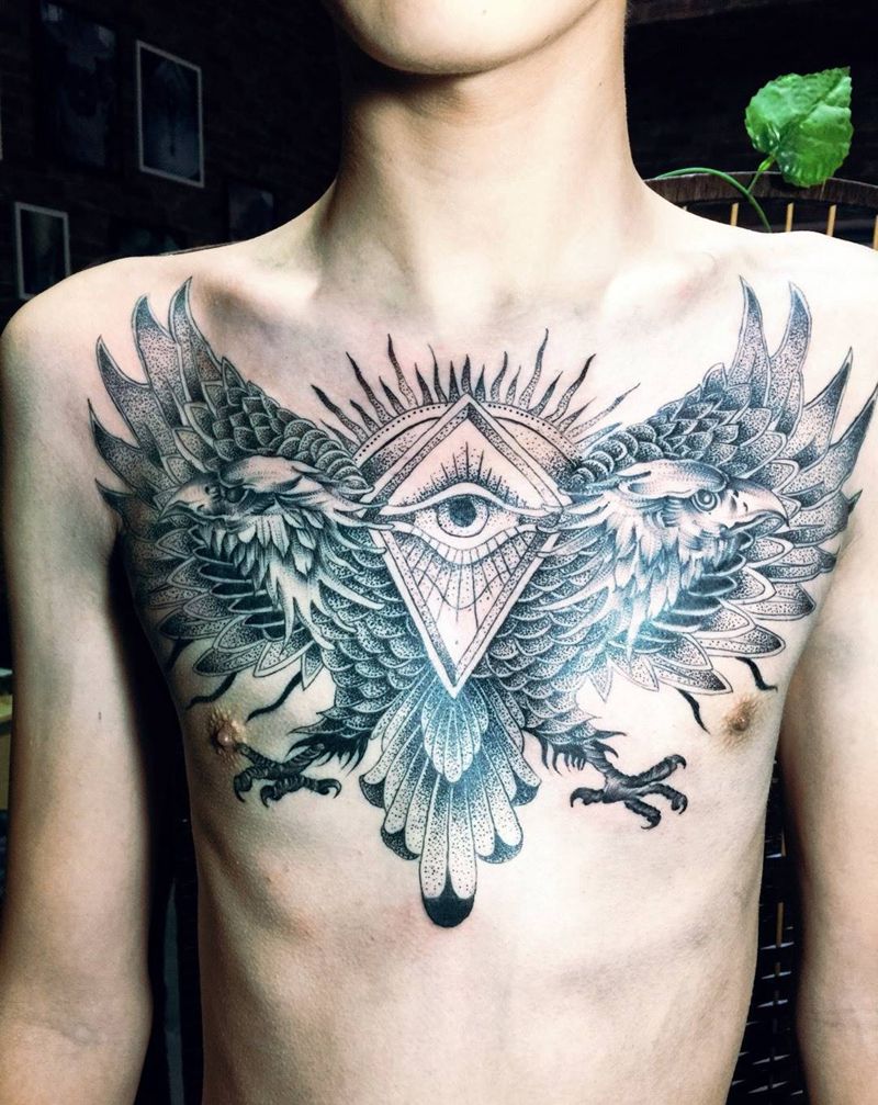 点刺花胸纹身图片