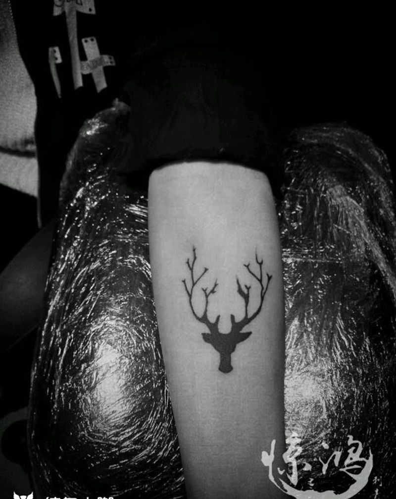 小臂.鹿头纹身图片_手臂清新动物图腾成品纹身图案