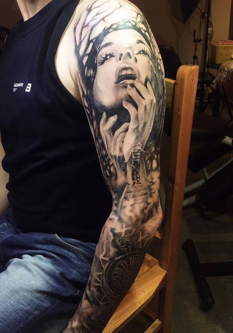 失纹身图片_手臂欧美写实纹身图案