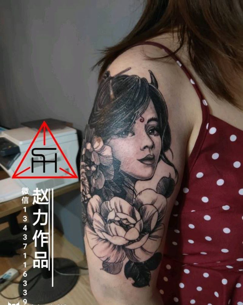 艺伎纹身图片_手臂新传统遮盖纹身图案