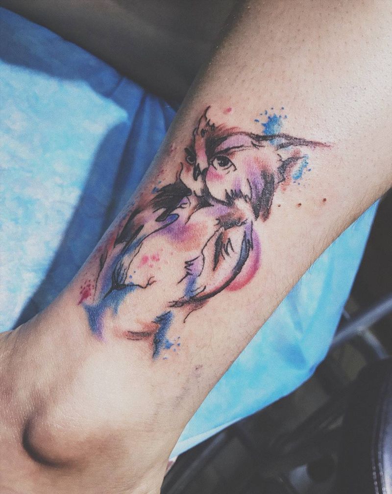 水彩猫头鹰纹身图片