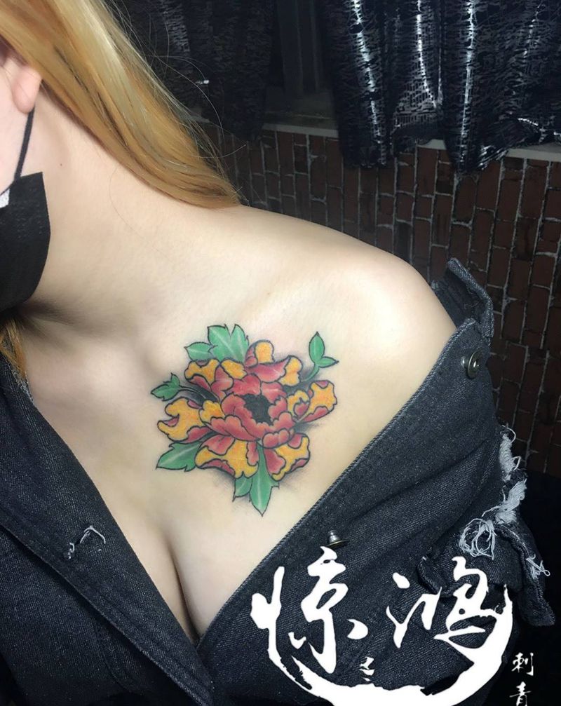 遮盖作品纹身图片_胸部新传统纹身图案