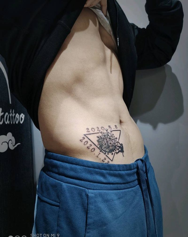 武汉新冠疫情纪念纹身图片_腹部纹身图案