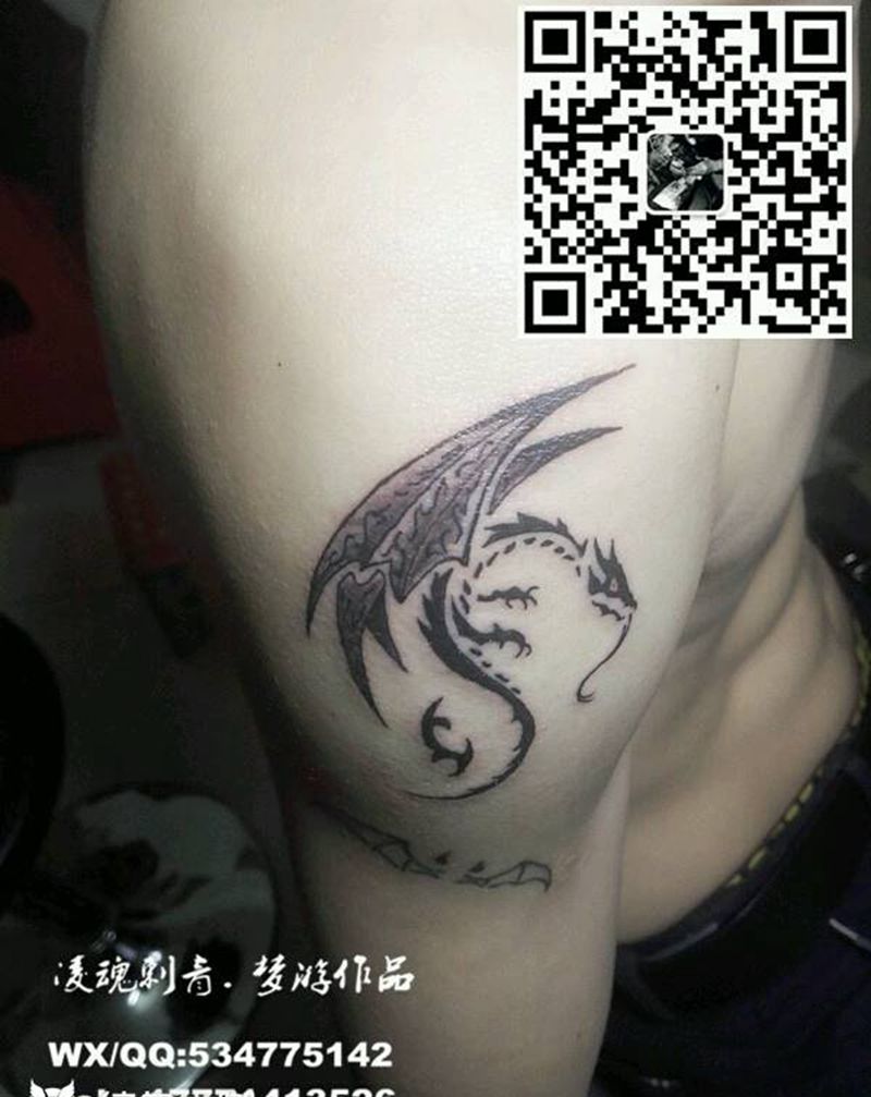 肩膀西方小龙纹身图片_手臂清新动物图腾成品纹身图案
