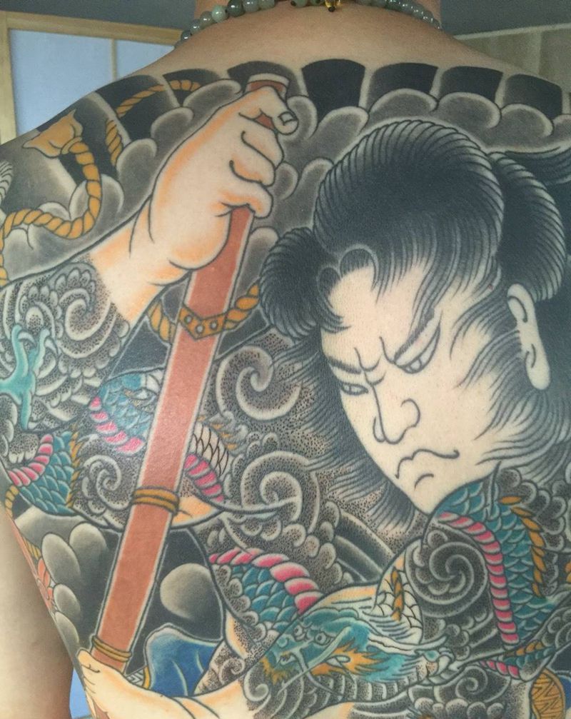 九纹龙史进纹身图片_传统人物背部成品原创纹身图案