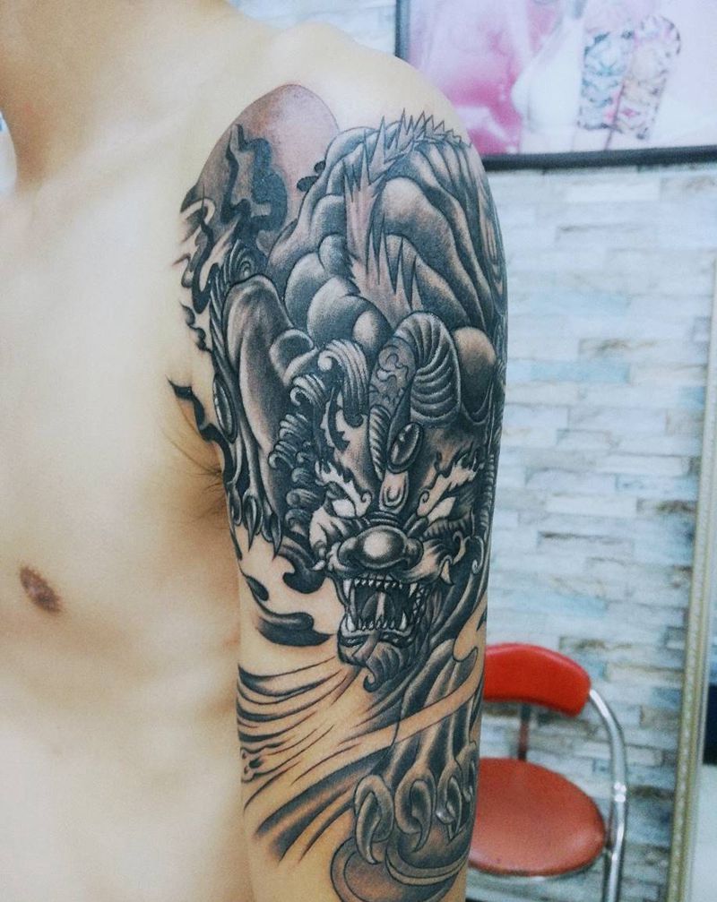 招财貔貅纹身图片_手臂新传统纹身图案