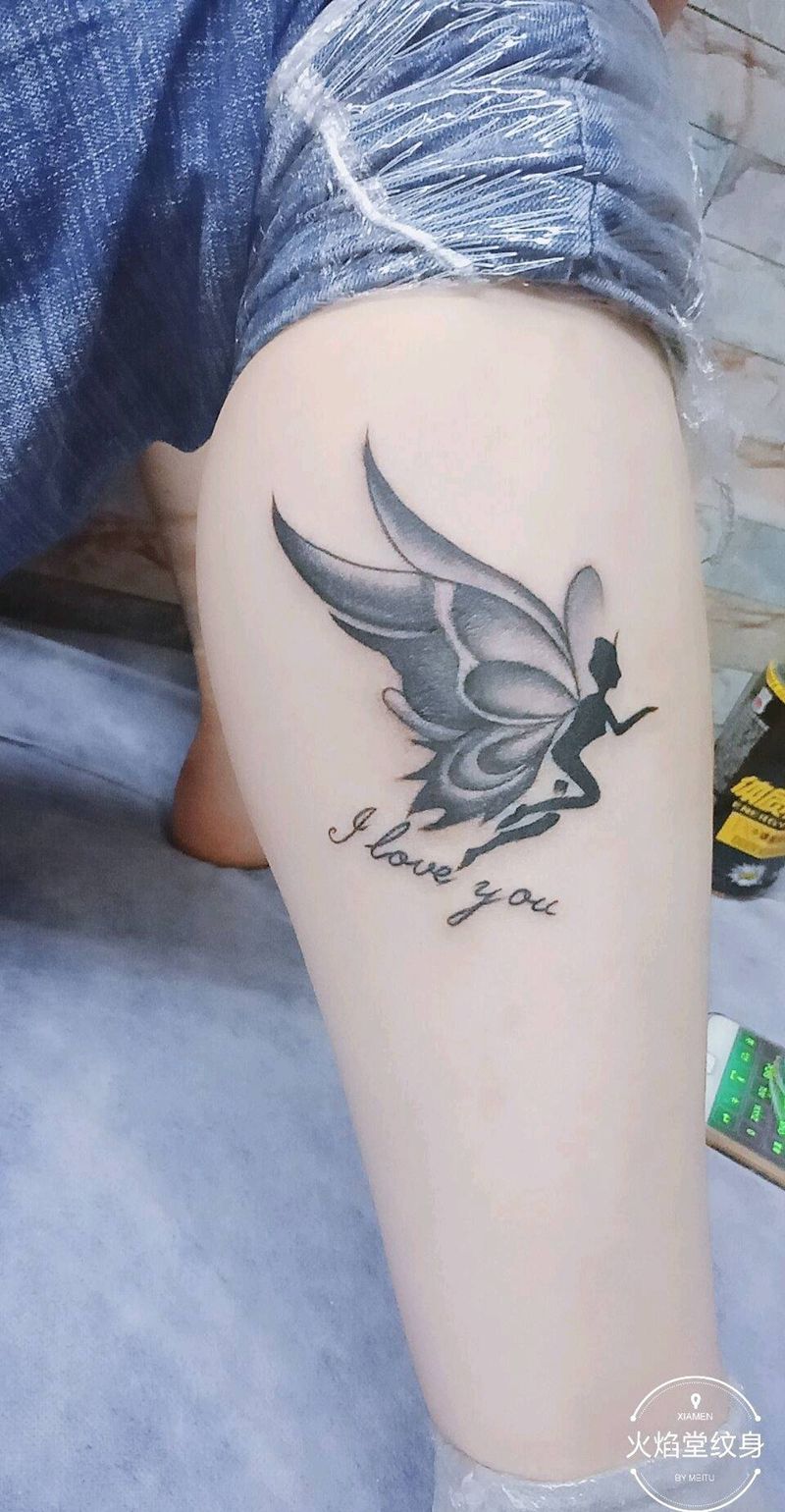 小精灵纹身图片_腿部新传统纹身图案